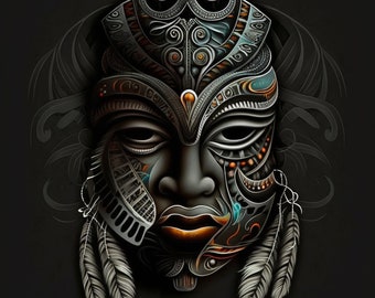 Stammes-Häuptling Maske Leinwand Druck, ethnische Wand-Dekor, afrikanische Kunst