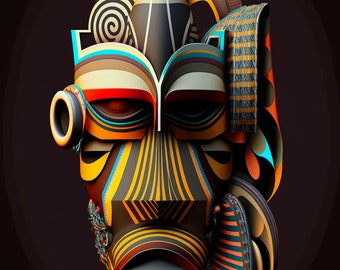 Colorful African Mask Art, Abstract Tribal Decor (Digital Download)