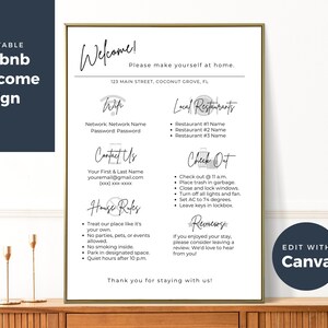 Airbnb Welcome Sign, Airbnb House Rules, Wifi Password Info Sign, Printable Canva Template, Instant Download