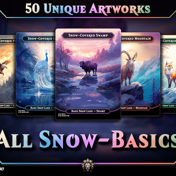 50 unique Snow-Basic Lands, 10 of each color & 4x Prismatic Vista ••• MTG Proxy Cards, Premium Custom Magic Cards for Commander EDH