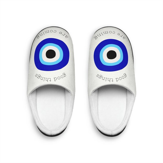 Evil Eye Slippers Fluffy Cozy Slides Cute Womens Comfortable Smile