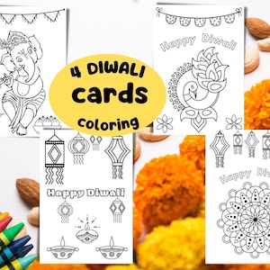 Happy Diwali Coloring Cards: Printable Greeting Cards (PDF)