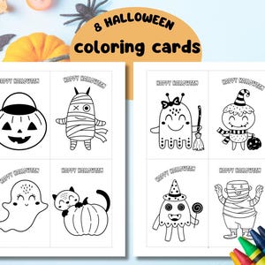 8 cartes de voeux joyeux Halloween à colorier pour enfants , lot de 8 cartes Halloween effrayantes à colorier | Activité de fête d'Halloween pour la classe