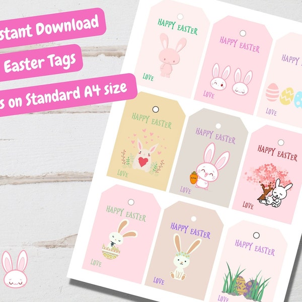 9 Happy Easter Gift Tags Template, Printable Easter Gift Tag, Easter Bunny Gift Tag, Instant Download, Easter Party Printable gift tags,