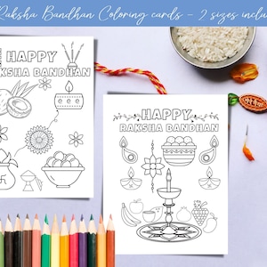 2 Printable Coloring Raksha Bandhan Cards | 2 Raksha Bandhan Cards | Instant Download Raksha Bandhan Cards | Printable Rakhee Greeting cards