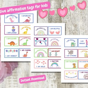 24 carte di affermazione positiva per bambini / 24 carte di pensiero positivo per bambini / Note di empowerment per bambini / Download digitale di note per il pranzo
