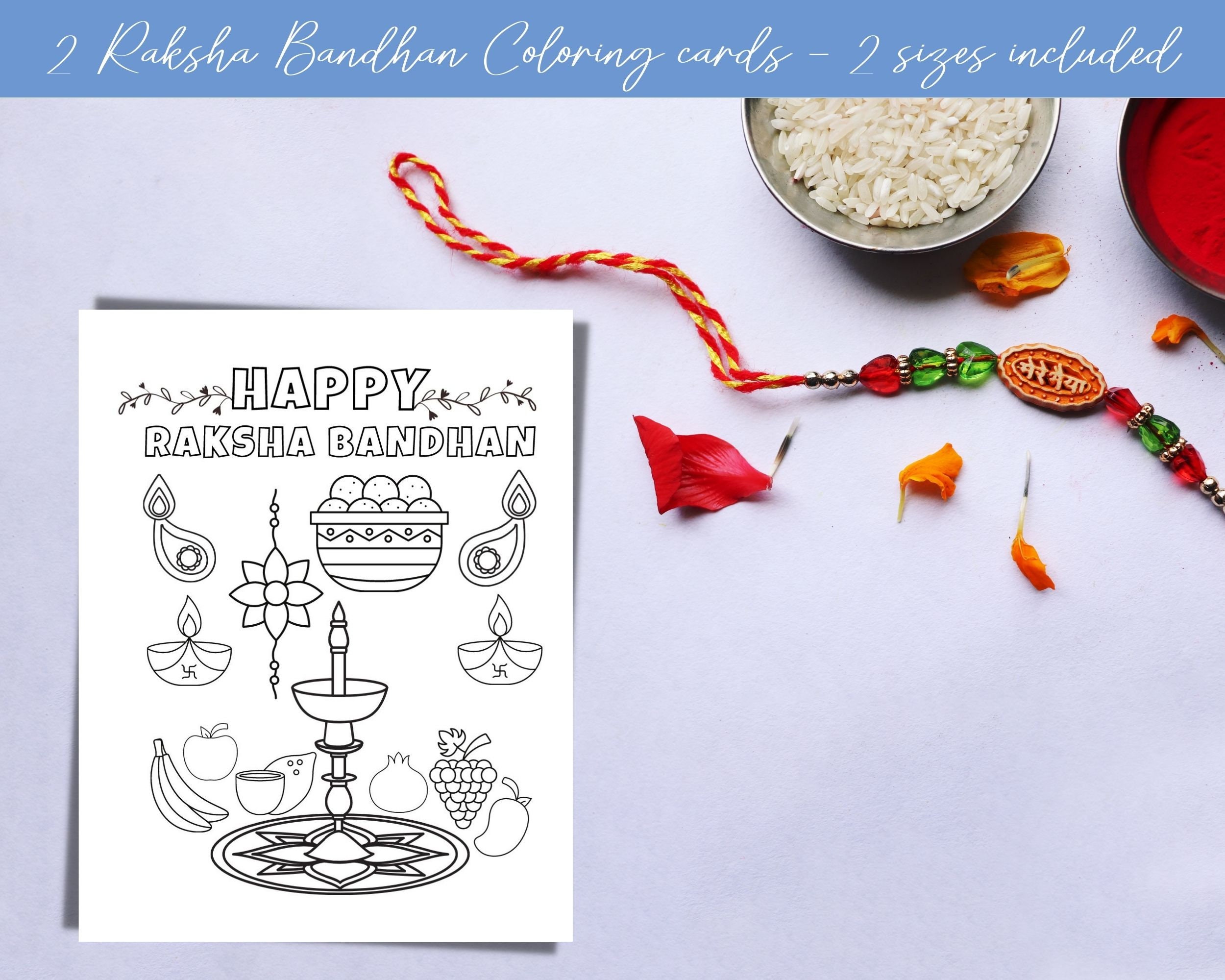 2 Printable Coloring Raksha Bandhan Cards | 2 Raksha Bandhan Cards ...