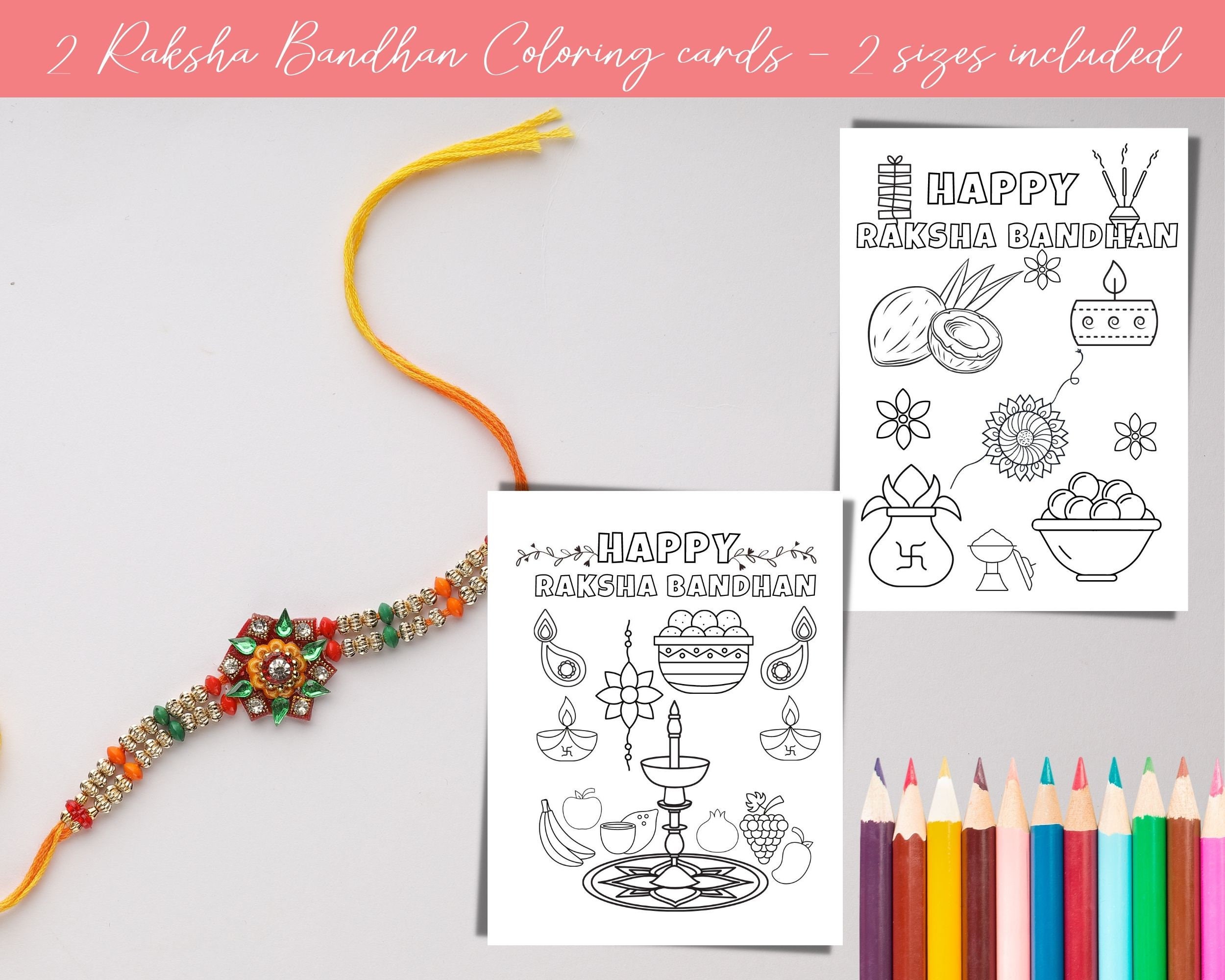 2 Printable Coloring Raksha Bandhan Cards | 2 Raksha Bandhan Cards ...