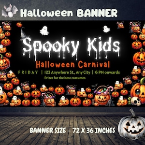 Halloween Banner, Happy Halloween Party Sign, Halloween Backdrop - Happy Halloween Personalized  Party Backdrop, Customizable Event Banner