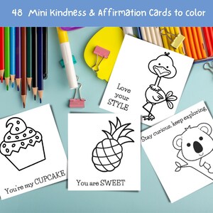 48 Mini Kindness Cards to Color for Kids | Printable Mini Positivity ...