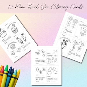 12 PRINTABLE Mini Thank You Coloring Cards | Color your own thank you card | DIGITAL DOWNLOAD Thank You Coloring activity for kids