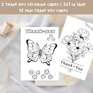 2 Cartões de Agradecimento para Colorir | 12 Mini Cartões de Agradecimento para Colorir | Cartões de Agradecimento para Colorir Digitais | Cartões de Agradecimento para Colorir para Download Instantâneo