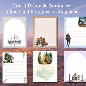 Viaggia con stile Cancelleria stampabile / Carta a righe e non / Carta da lettere formato lettera USA / Carta da lettere stampabile a tema viaggio