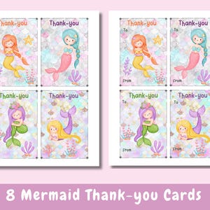 8 Meerjungfrau Danke Kekskarten, 4 druckbare Meerjungfrau Kekskarten, Dankeskekskarten 3,5 x 5 Zoll Fantasy Land Kekskarten in 2 Stilen