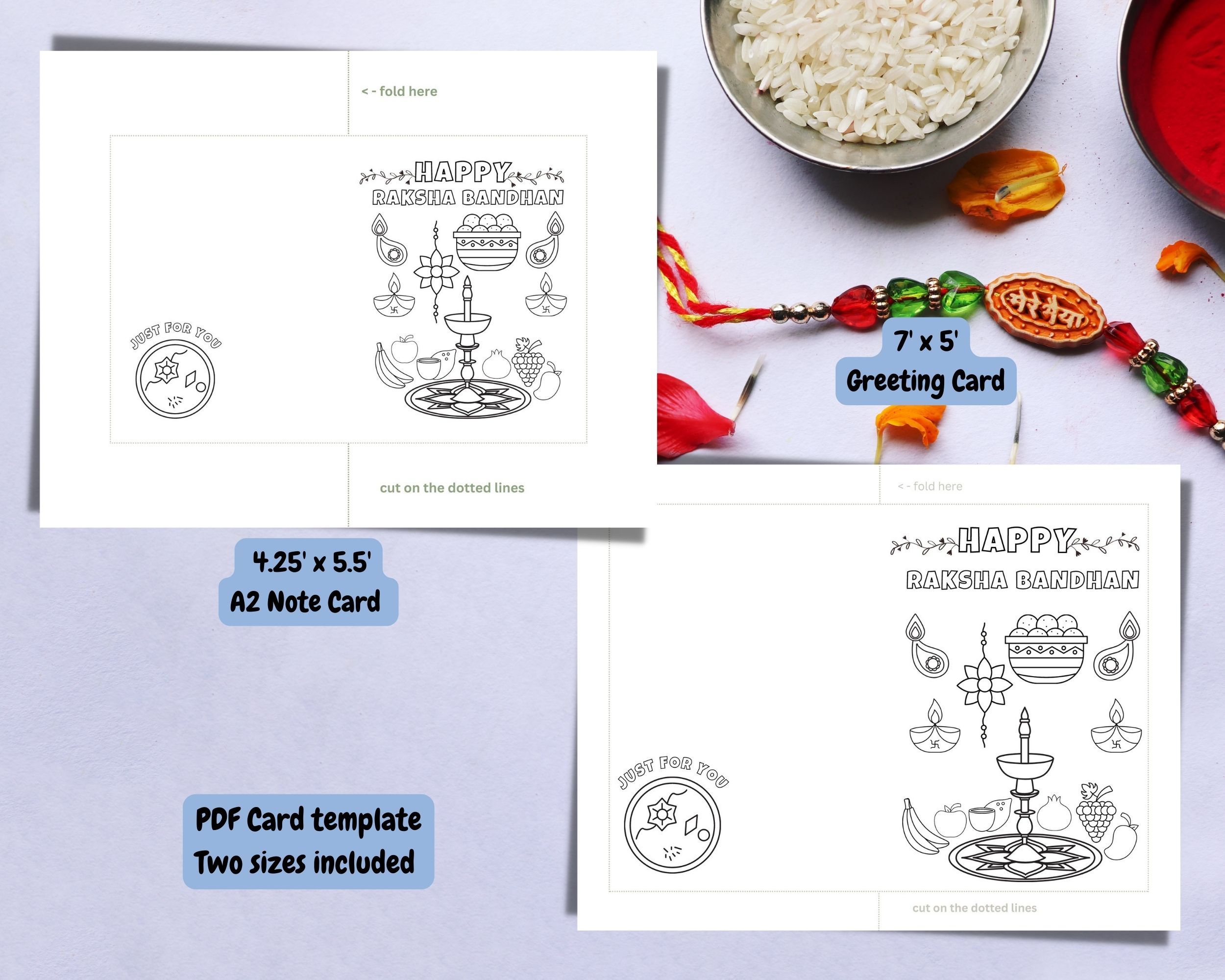 2 Printable Coloring Raksha Bandhan Cards | 2 Raksha Bandhan Cards ...