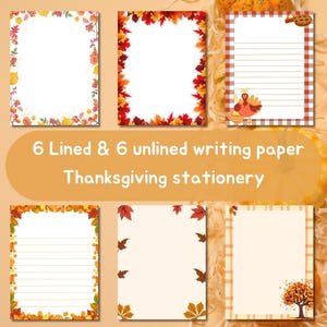 Cancelleria stampabile per il Ringraziamento / 6 fogli a righe e 6 fogli bianchi / Carta da lettere formato lettera USA / Carta da lettere stampabile per il Ringraziamento