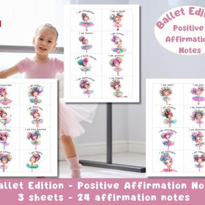 24 tarjetas de afirmación positiva de bailarina de ballet para niños / tarjetas de pensamiento positivo / notas de empoderamiento para niños / notas para loncheras de bailarina de ballet