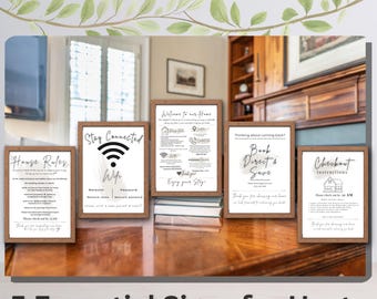 Welcome Sign Bundle | Airbnb Host Templates | House Rules WiFi Book Direct Checkout | Editable Canva | Vrbo Vacation Rental Printable