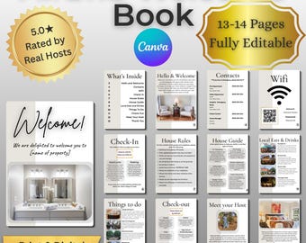 Airbnb Welcome Book Template | Editable Canva Guest Guide | Pet Friendly and Non Pet Versions | VRBO Vacation Rental Host