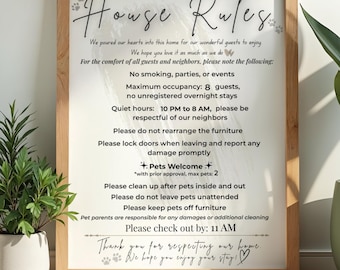 Pet Friendly Airbnb House Rules Sign | Editable Canva Template | Vacation Rental Pet Rules | VRBO Dog Friendly Rental | Host Sign