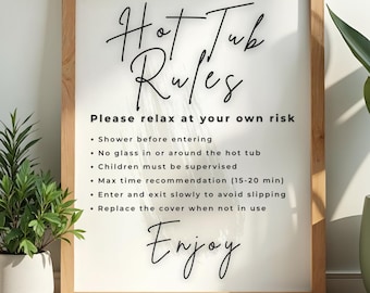 Hot Tub Sign Printable | Editable Canva Template | Airbnb Vacation Rental Guest Sign | Vrbo Host Hot Tub Rules Decor Download