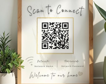 QR Code Sign Printable Editable Canva Template | Scan to Connect Wifi | Menu Pay | Airbnb VRBO Vacation Rental Restaurant