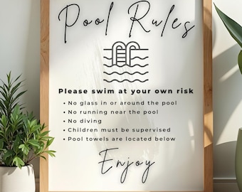 Pool Rules Sign Printable | Editable Canva Template | Airbnb Vacation Rental Guest Sign | Vrbo Host Pool Decor Digital Download