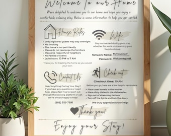 Airbnb Welcome Sign Printable | Editable Canva Template | Vacation Rental Guest Info Sign | WiFi Check-in Details | VRBO Host