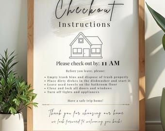 Airbnb Checkout Instructions Printable | Editable Canva Template | Vacation Rental Guest Departure Sign | VRBO Host Cleaning Checklist