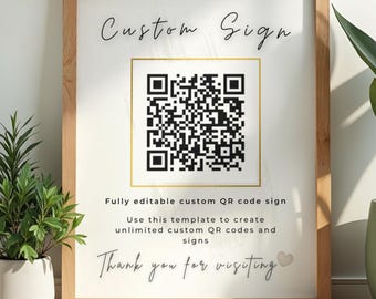 Custom QR Code Sign Printable | Editable Canva Template | Scan to Pay Menu Social Media | Airbnb VRBO Vacation Rental Restaurant Business