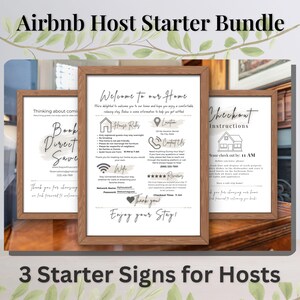 Airbnb Host Starter Bundle | 3 Editable Canva Templates | Welcome Sign Checkout Book Direct | VRBO Vacation Rental Sign Set | Host