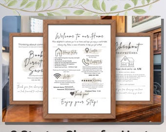 Airbnb Host Starter Bundle | 3 Editable Canva Templates | Welcome Sign Checkout Book Direct | VRBO Vacation Rental Sign Set | Host