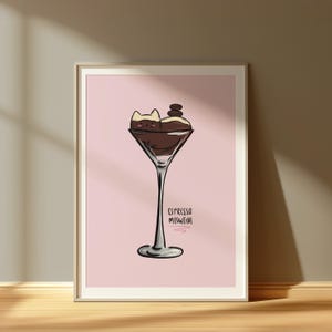 Espresso Martini Cat Wall Print, Trendy Wall Art, Cute Illustrated House Decor