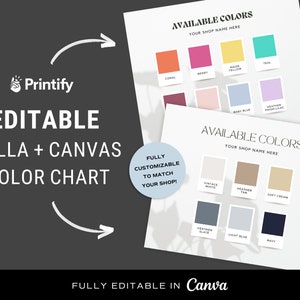 Printify Color Chart, Bella Canvas Color Chart, 2023 Colors, Editable Color Chart, Canva Printify Chart, Custom Color Chart, 3001 Colors
