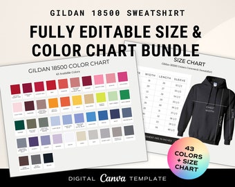 Gildan g500 color chart, Editable Gildan 18500 Color Chart, Gildan 18500 Size Chart, Canva Template, Printify Colors, All G500 Colors