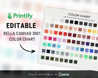 2024 Printify Bella Canvas 3001 Color Chart, Fully Editable Bella Canvas 3001 Printify Color Chart Download, Editable Canva Digital Download