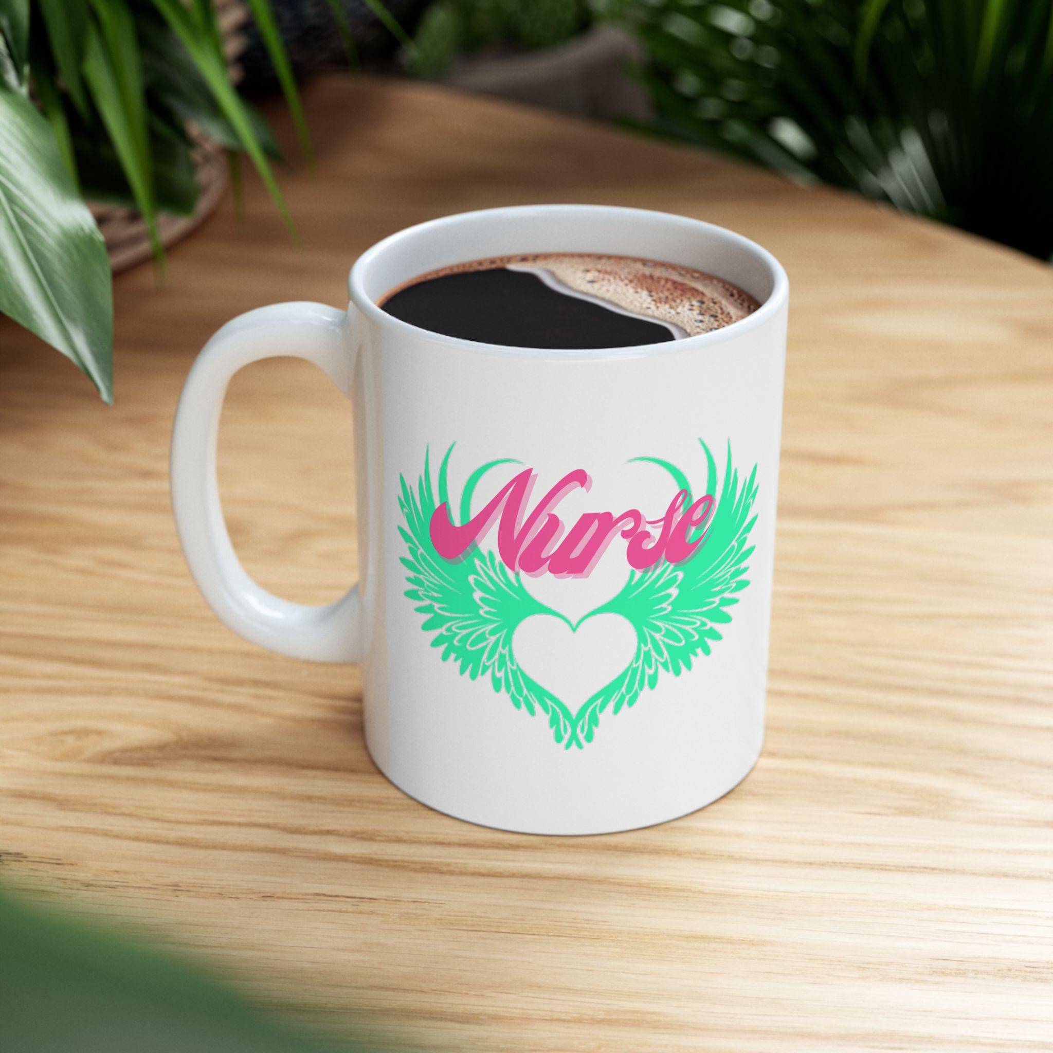 Angel Wings Nurse Ceramic Mug, Inspirational Coffee Cup, Nurse Appreciation Gift, 11oz Tea Mug, Medical Staff Thank You Present, Hospital