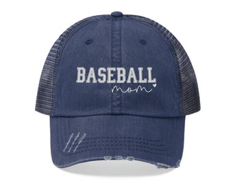 Baseball Mom Trucker Hat, Embroidered Hat, Distressed Hat, Gift for Baseball Mom, Gift for Her, Mom of Boys, Mother's Day Gift, Sports Mom