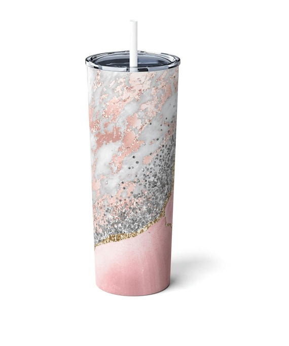 Pretty Tumbler, Pink and Silver Glitter Skinny Steel Tumbler With Straw,  Gift for Her, Mother's Day Gift, Teacher Gift, Nurse Gift, Cute Cup 