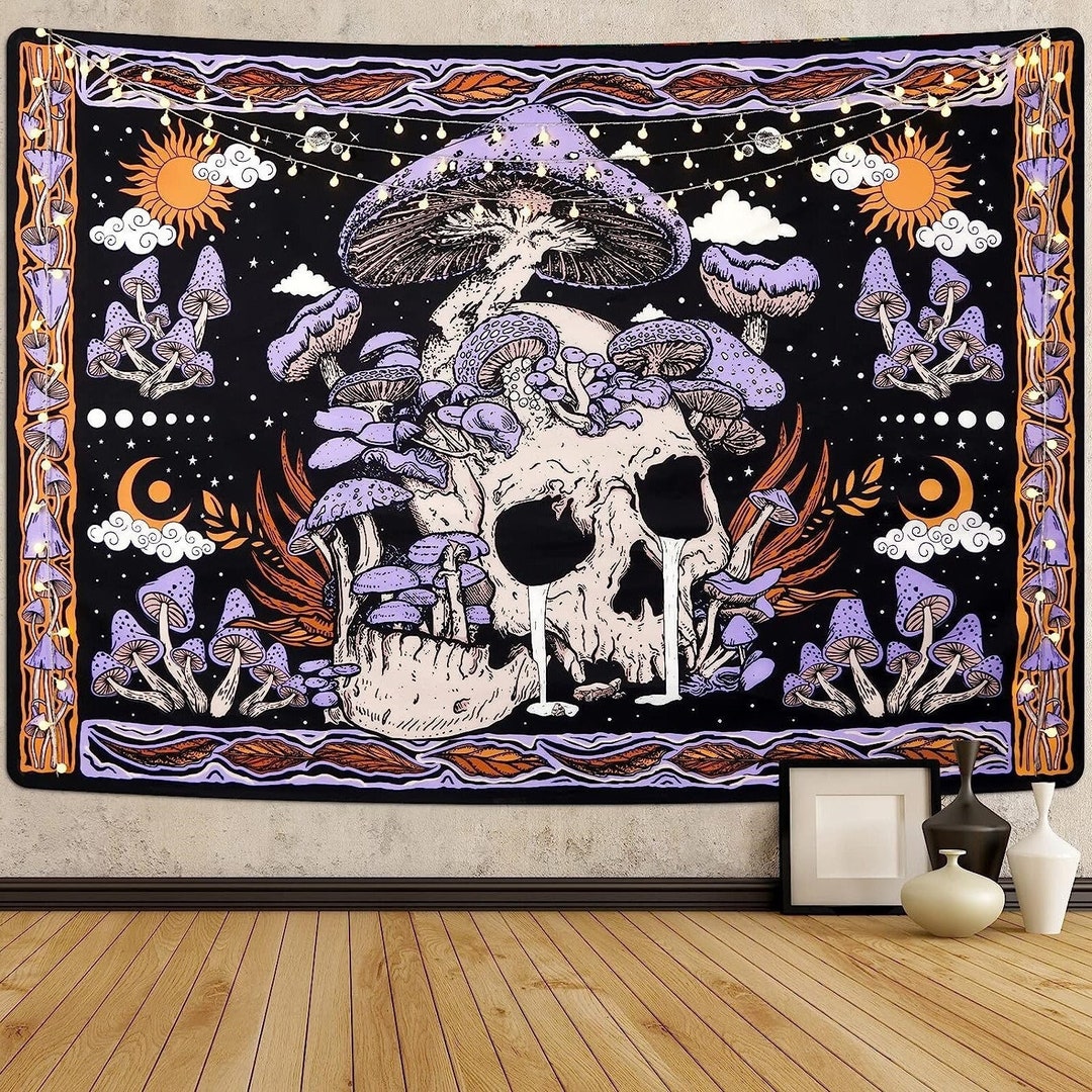 Mushroom Tapestry Skull Wall Tapestries Skeleton Tapestry Leaves