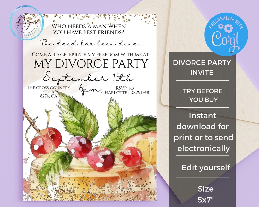 Editable Divorce Party Invitation Printable Single Party Invite ...
