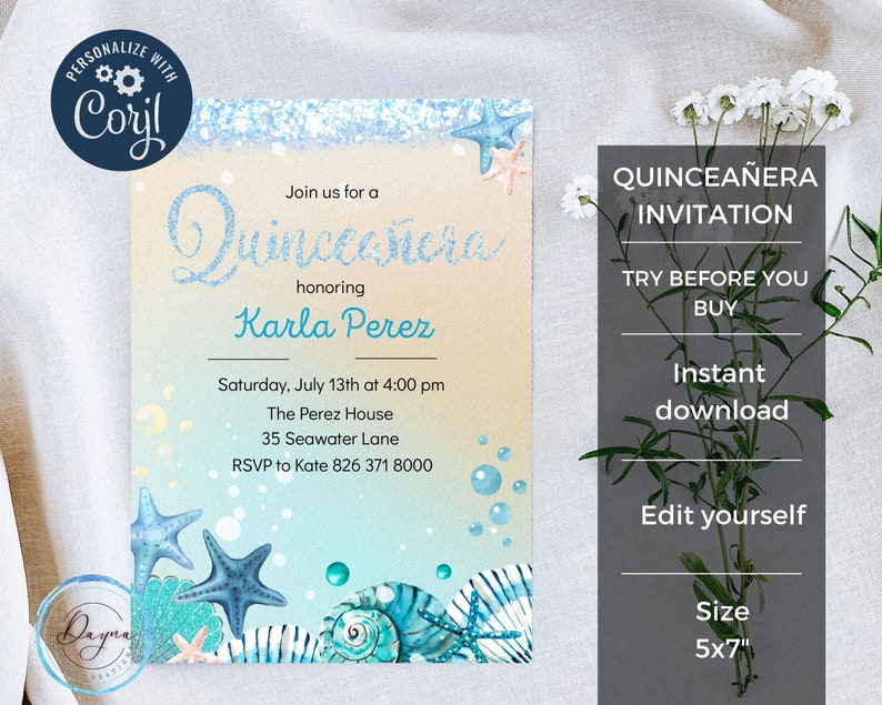 Editable Ocean Quinceanera Invitation Under the Sea Quince - Etsy