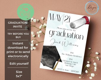 EDITABLE Graduation Party Invitation Template | High School - Senior - College Graduation Invite Printable | DIY Custom Digital Download