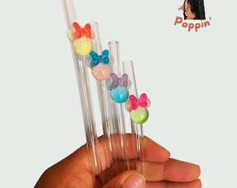 Glass Straw, Minnie Mouse Ears Topper, Disney Gift
