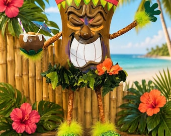 Tiki Man Wreath Attachment, Tropical Wreath, Luau Decoration - Custom Order