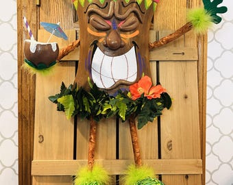 Tiki Man Wreath Attachment, Tropical Wreath, Luau Decoration