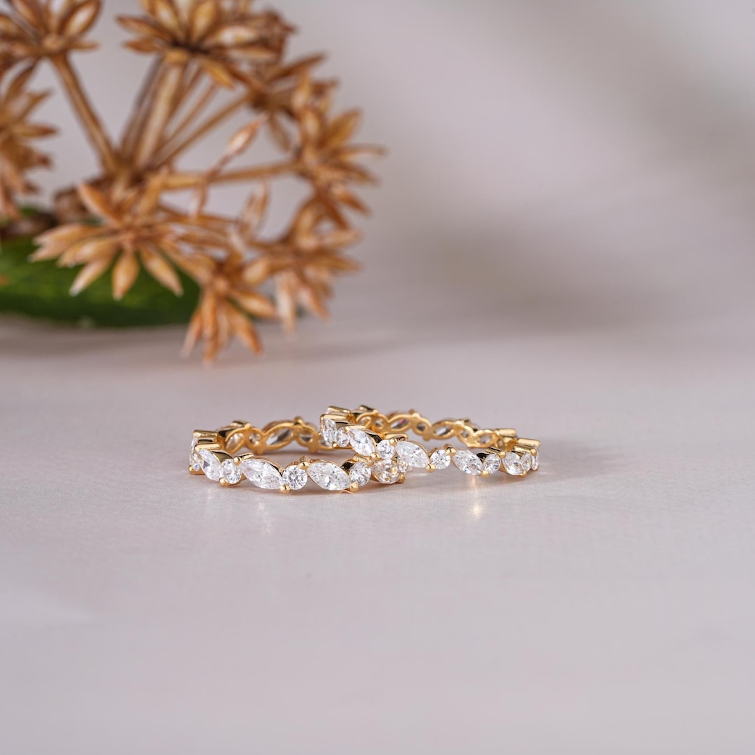 Marquise & Round Lab Grown Diamond Band, 14K Gold Full Eternity Ring - Etsy