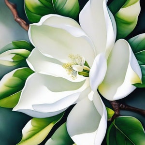 Malowanie magnolii **PLIK CYFROWY** miękki biały kwiat do pobrania, wydrukowania i oprawienia - Karta pocztowa do dekoracji domu Sztuka ścienna Southern Magnolia