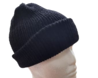 Hand Made Black double layered reversable Beanie, Style your Beanie different ways, ideal Gift for Man or Women- completely gender neutral,