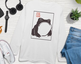 Unimpressed Frog Funny Japanese Art Meme Long Sleeved Shirt